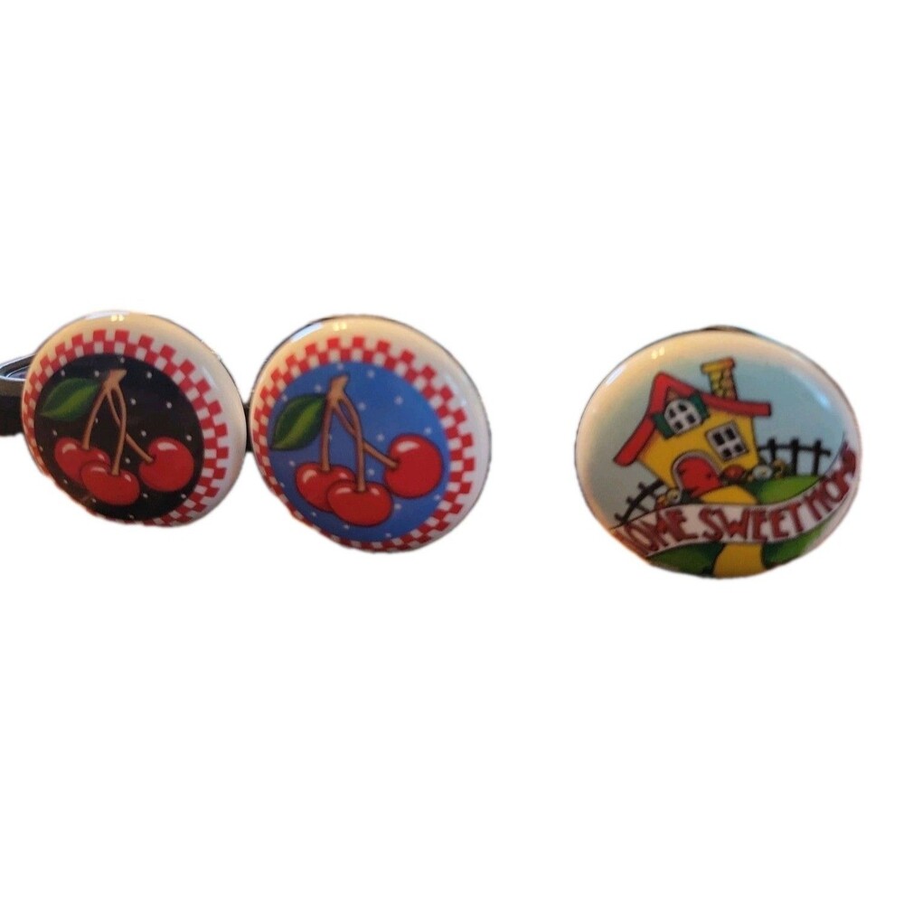 Vintage Mary Engelbreit Drawer Knobs - Cherries - Home Sweet Home - Set of 3